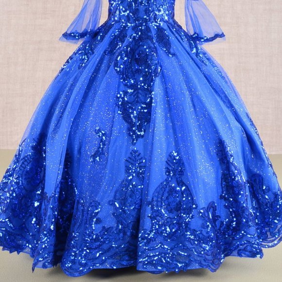 NEW LONG FORMAL MESH GOWN FOR KIDS EMBROIDERED WITH SEQUINS WITH CORSET GL GK104 - Picture 7 of 11